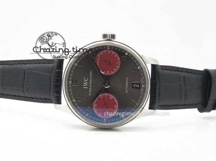 MIROTIME 0120 Portuguese Real PR IW500126 ZF 1:1 Best Edition Grey Red Dial On Black Leather Strap A52010 V Resilient 7333